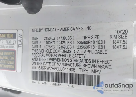 2020 Honda Cr-V Awd Ex from USA, damaged, VIN 5J6RW2H50LL041906